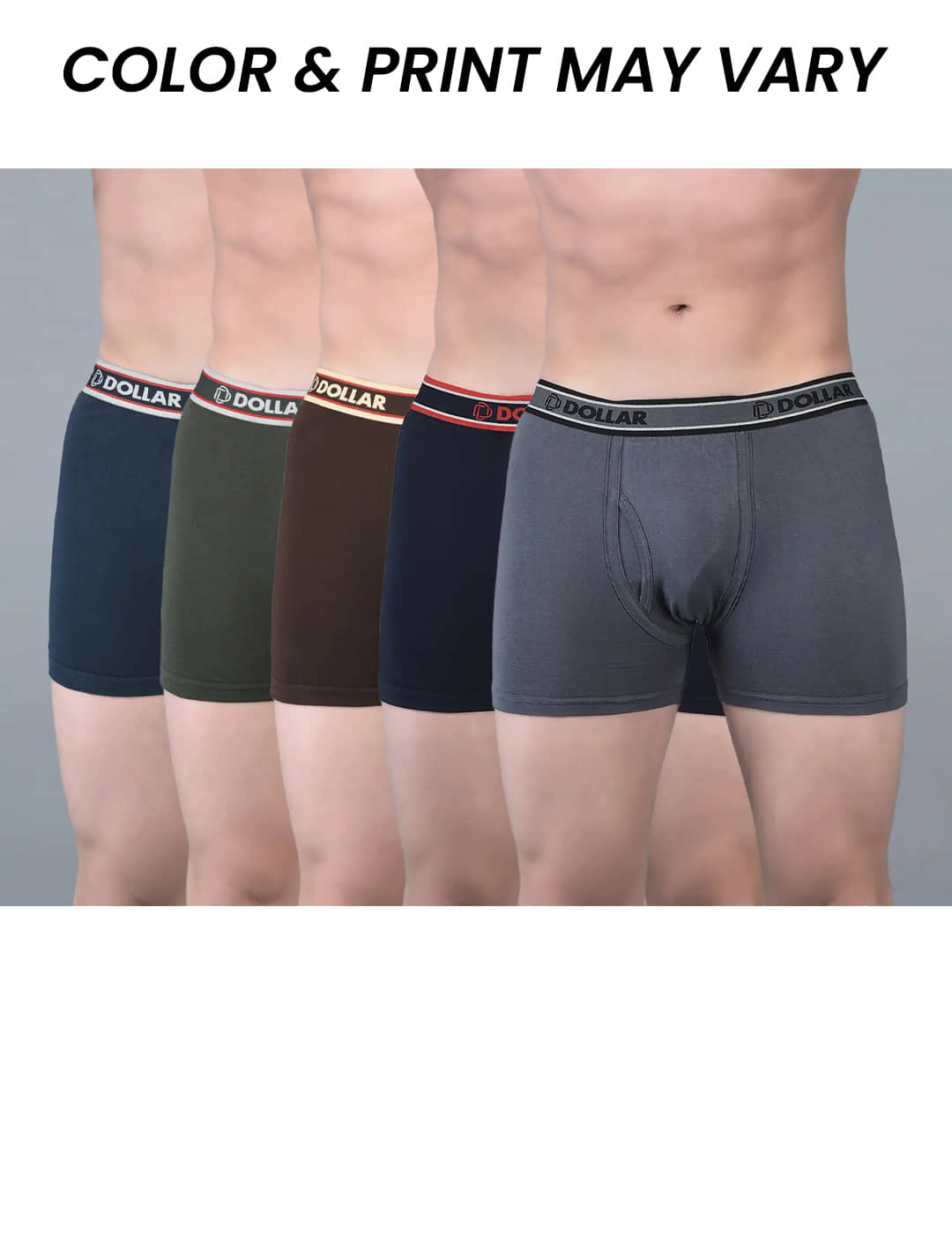 Dollar Bigboss Men's Pack of 5 Solid Combed Cotton Classy Trunk With Fly Front Access (Colour May Vary)