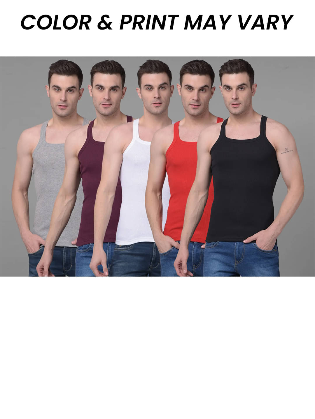     			Dollar Bigboss Men's Pack of 5 Solid Combed Cotton Racerback Styled Gym Vest (Colour May Vary)