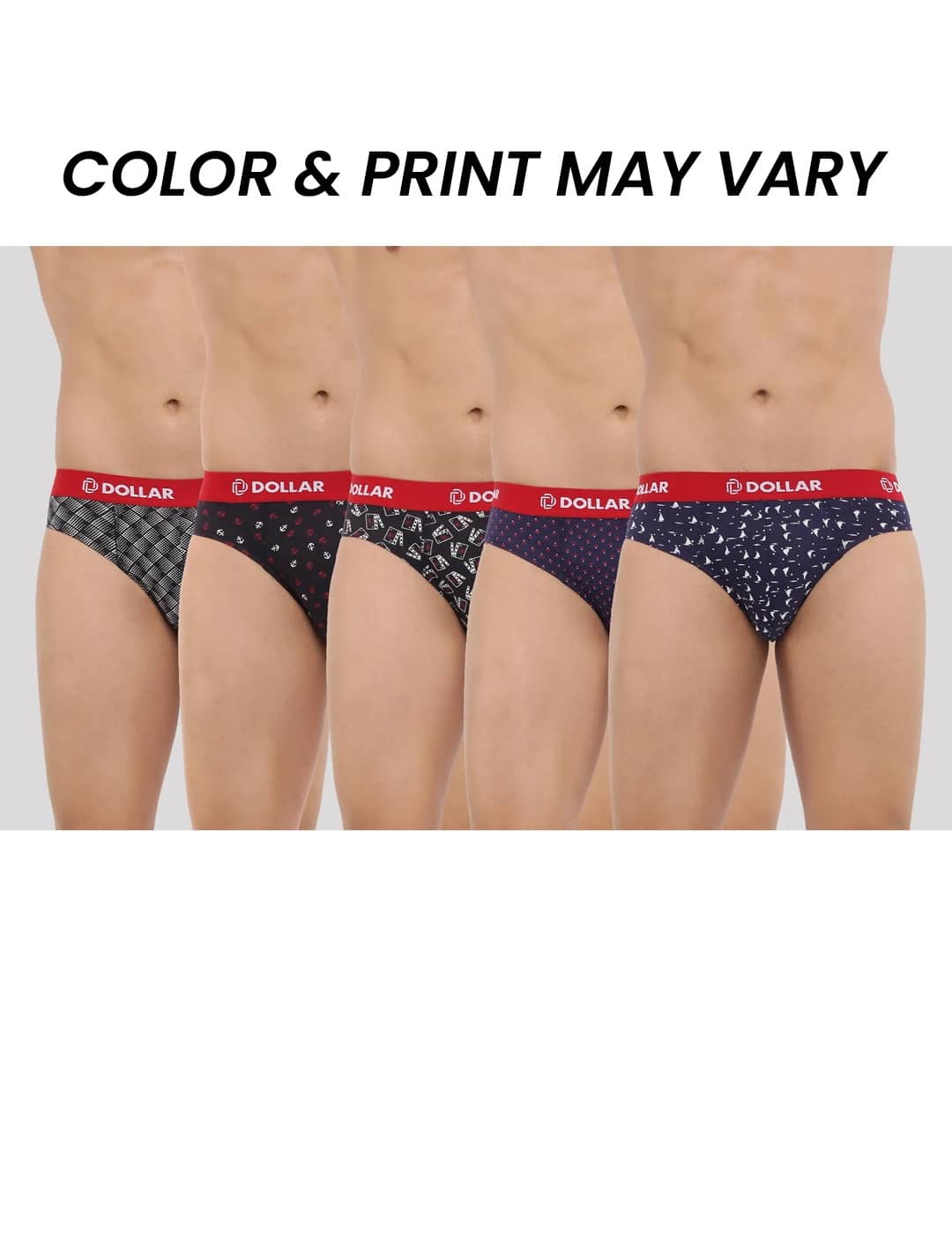 Dollar Bigboss Men's Pack of 5 Combed Cotton Printed Brief (Colour May Vary)
