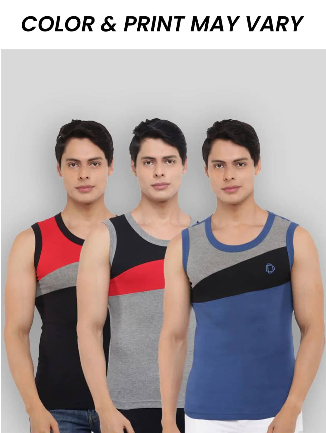 Dollar Bigboss Men's Pack of 3 Solid Combed Cotton Racerback Styled Gym Vest (Colour May Vary) - Nightwear & Loungewear | Buy online on ZillyBuy