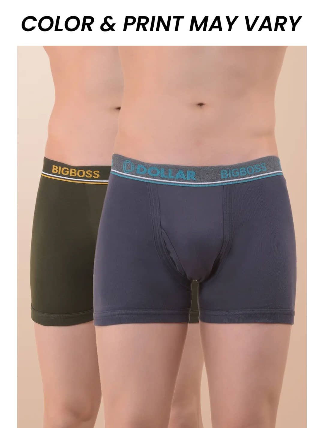 Dollar Bigboss Men's Pack of 2 Solid Combed Cotton Interlock Trunk (Colour May Vary)