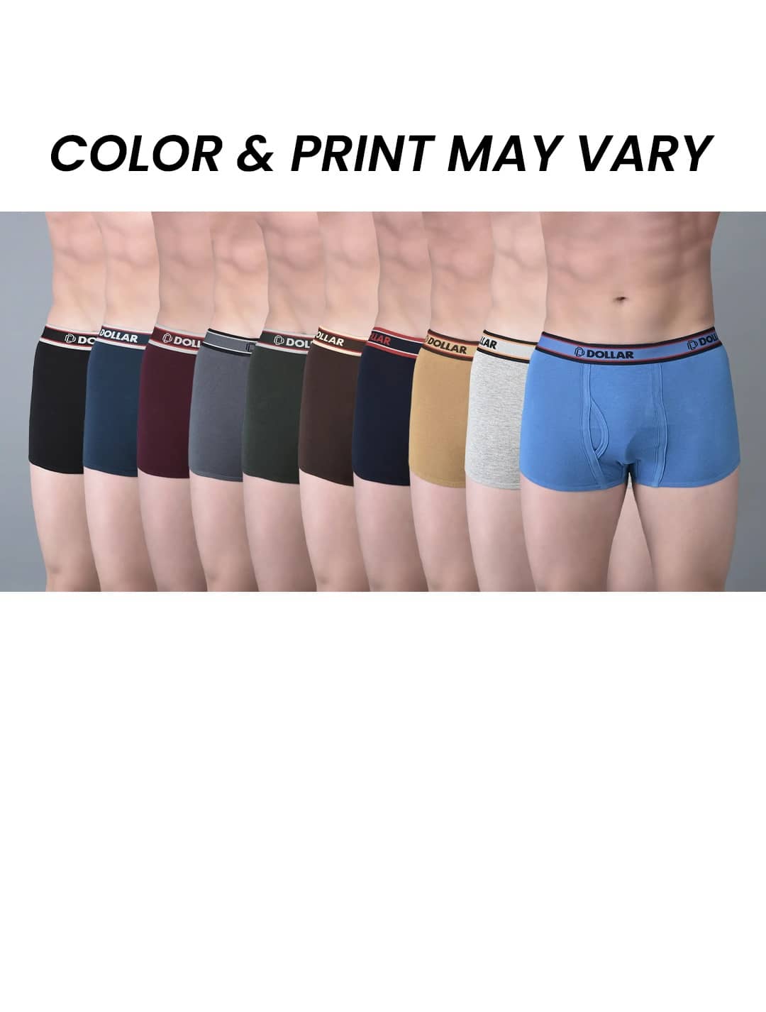 Dollar Bigboss Men's Pack of 10 Solid Combed Cotton Trunk With Double Pouch Support (Colour May Vary)