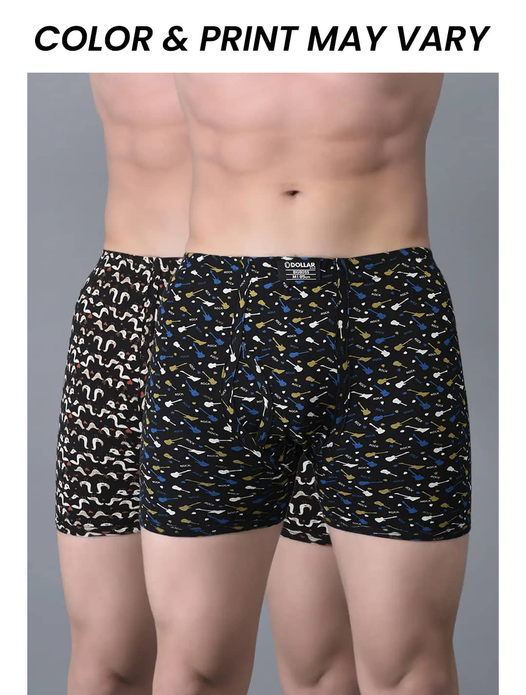 Dollar Bigboss Men's Pack of 2 Soft Combed Cotton Printed Trunk (Colour May Vary)