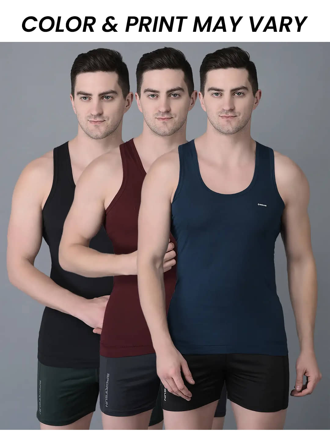 Dollar Bigboss Men's Pack of 3 Solid Combed Cotton Shrinkless Vest (Colour May Vary) - Nightwear & Loungewear | Buy online on ZillyBuy