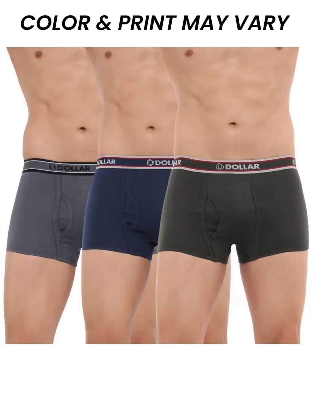 Dollar Bigboss Men's Pack of 3 Solid Combed Cotton Trunk With Double Pouch Support (Colour May Vary)
