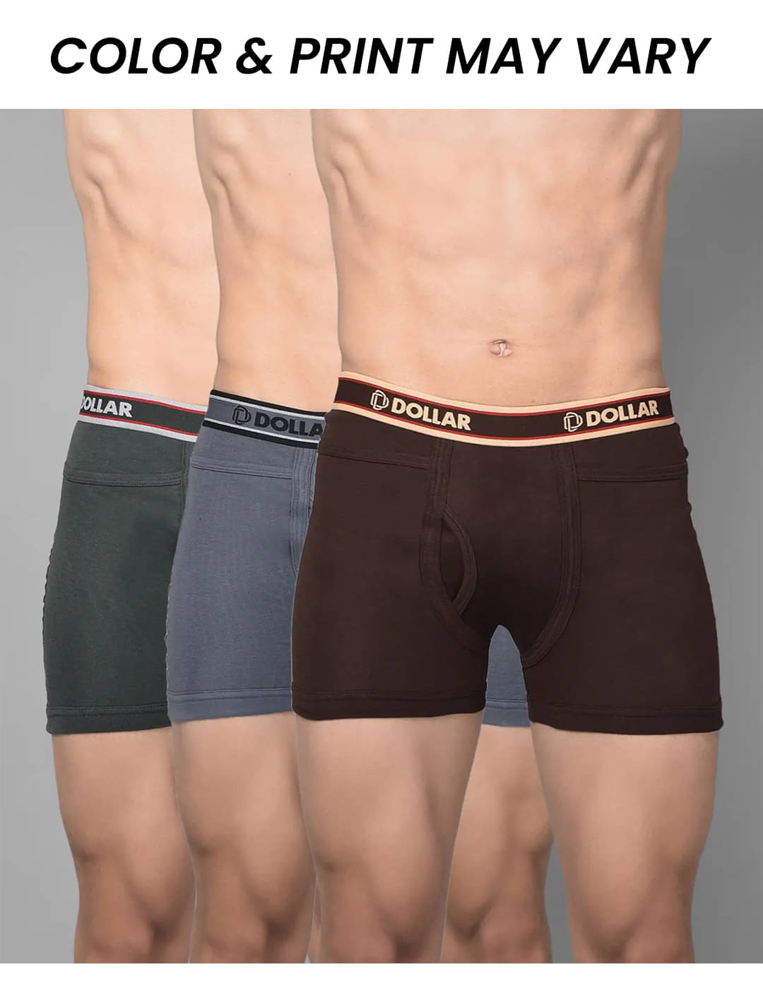    			Dollar Bigboss Men's Pack of 3 Solid Combed Cotton Intrerlock Pocket Trunk (Colour May Vary)