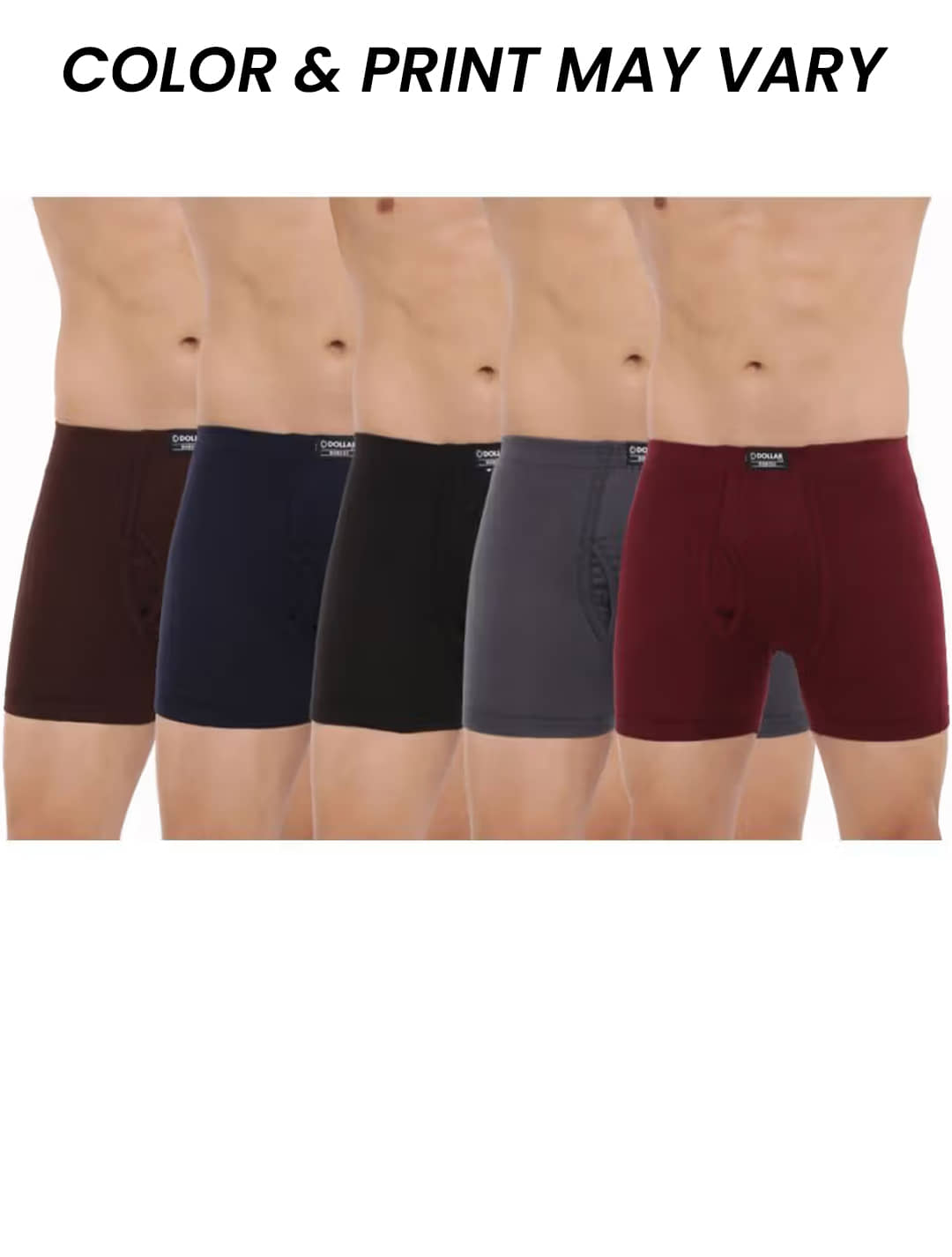 Dollar Bigboss Men's Pack of 5 Solid Combed Cotton Trunk With Plush-Backed Waistband (Colour May Vary)
