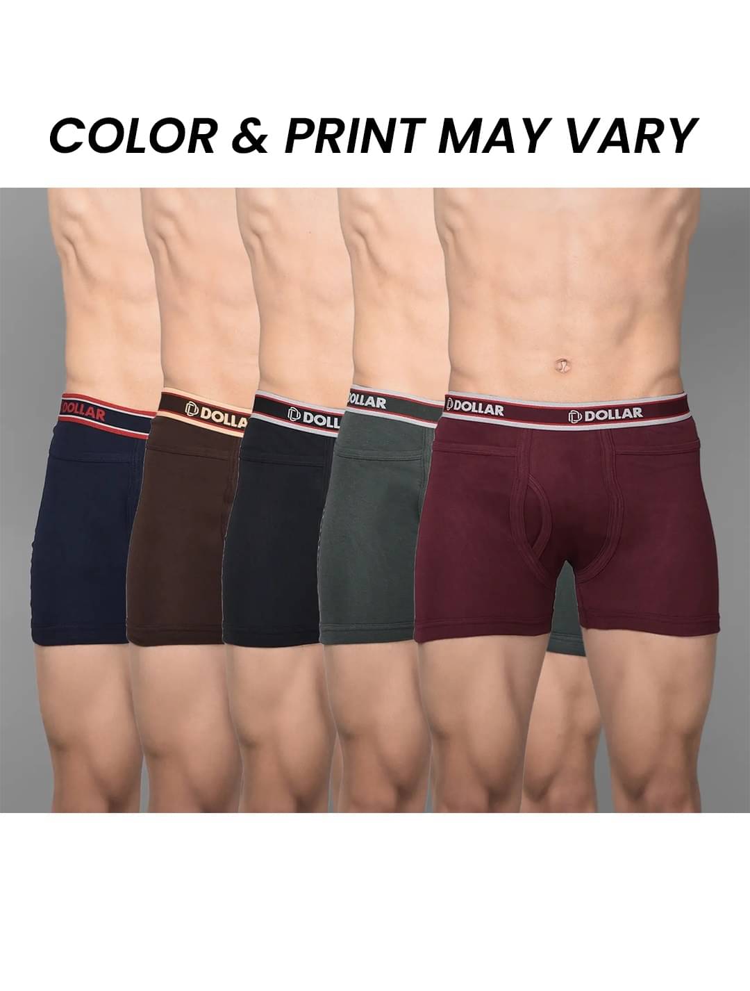     			Dollar Bigboss Men's Pack of 5 Solid Combed Cotton Intrerlock Pocket Trunk (Colour May Vary)