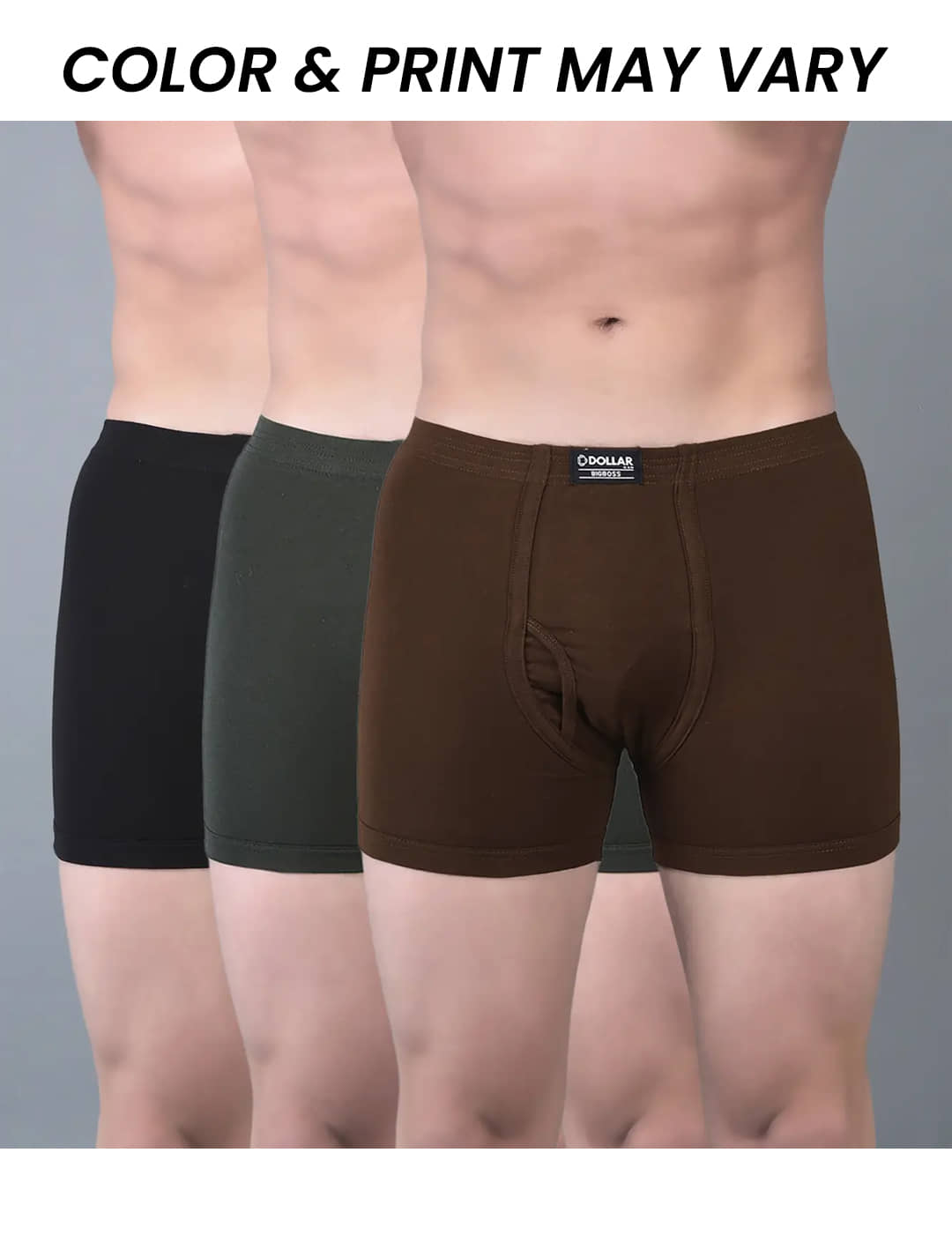 Dollar Bigboss Men's Pack of 3 Solid Combed Cotton Trunk With Plush-Backed Waistband (Colour May Vary)