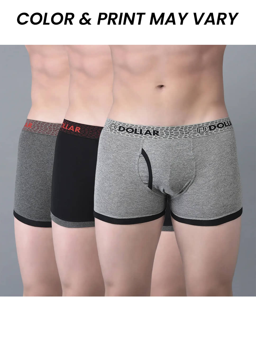 Dollar Bigboss Men's Pack of 3 Solid Combed Cotton Trunk With Contoured Pouch Support (Colour May Vary)