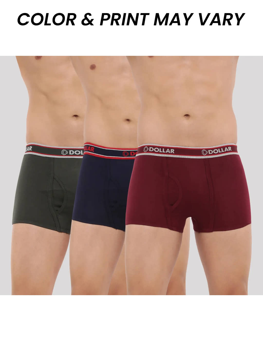 Dollar Bigboss Men's Pack of 3 Solid Combed Cotton Trunk With Double Pouch Support (Colour May Vary)
