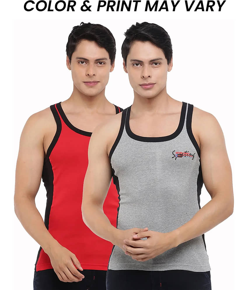 Dollar Bigboss Men's Pack of 2 Solid Combed Cotton Racerback Styled Gym Vest (Colour May Vary) - Nightwear & Loungewear | Buy online on ZillyBuy