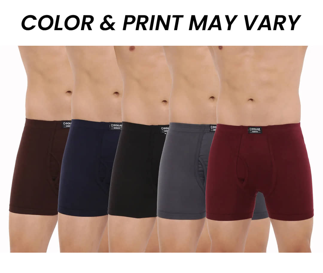 Dollar Bigboss Men's Pack of 5 Solid Combed Cotton Trunk With Plush-Backed Waistband (Colour May Vary)
