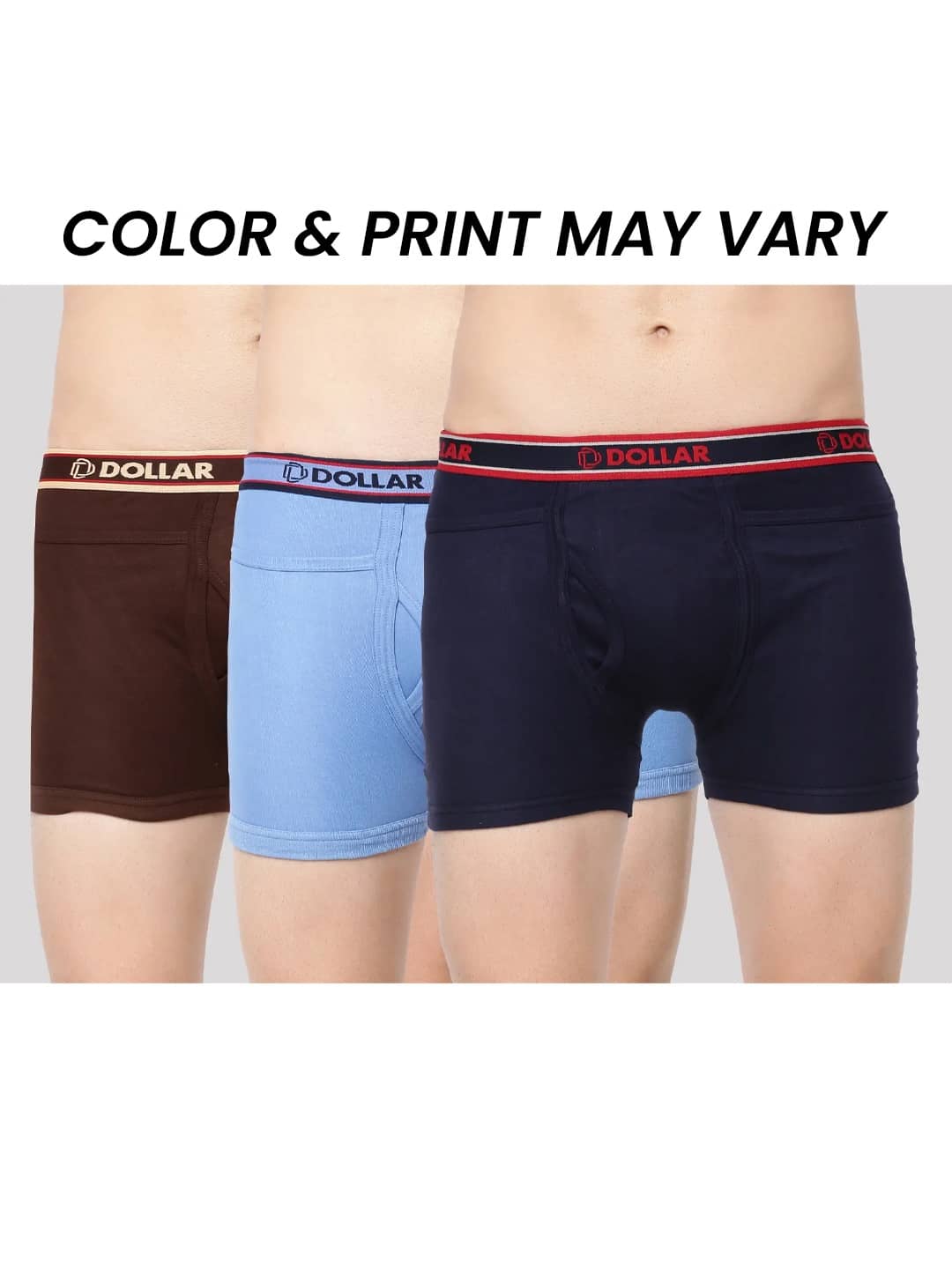 Dollar Bigboss Men's Pack of 3 Solid Combed Cotton Intrerlock Pocket Trunk (Colour May Vary)
