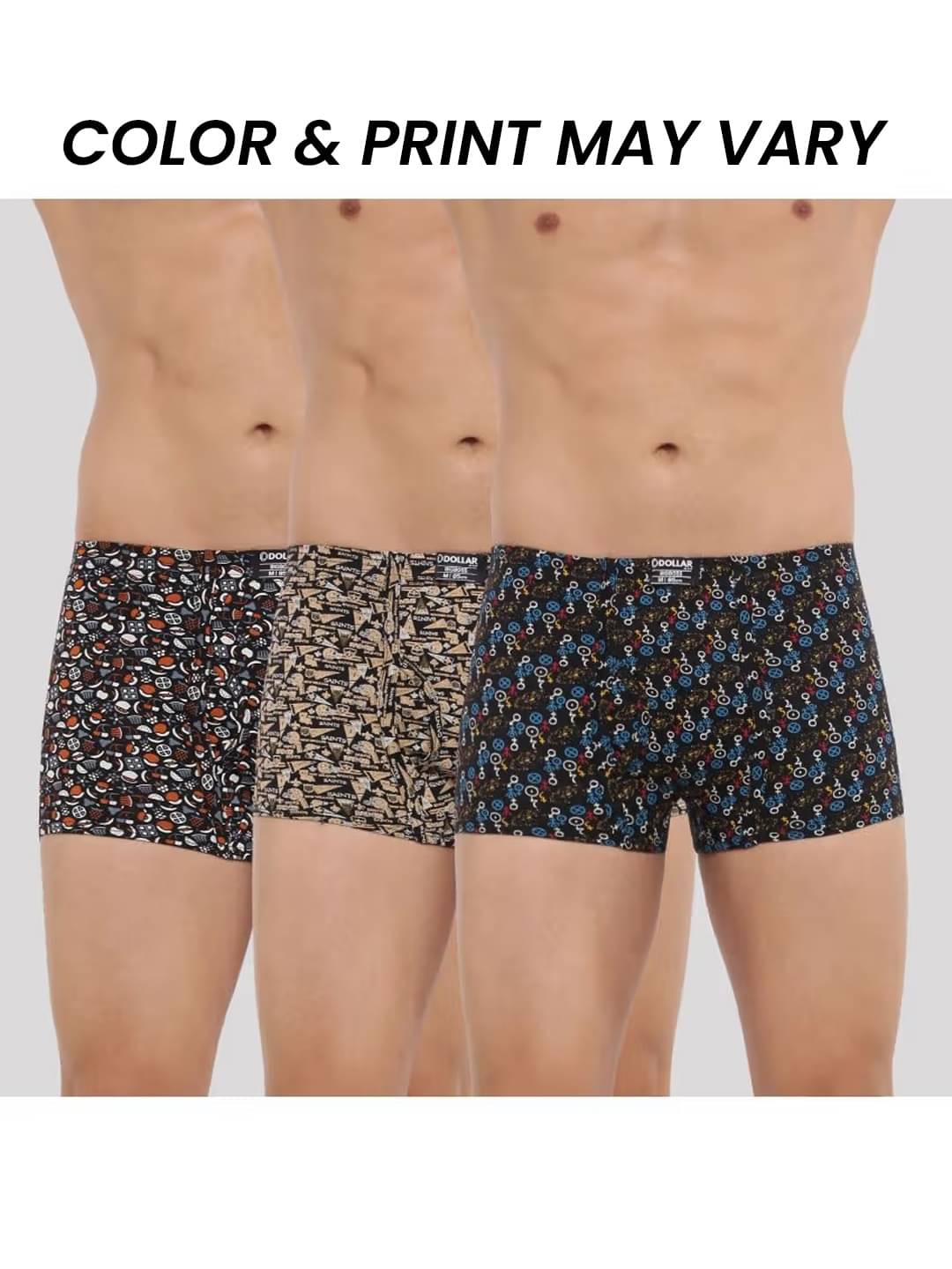     			Dollar Bigboss Men's Pack of 3 Soft Combed Cotton Printed Trunk (Colour May Vary)