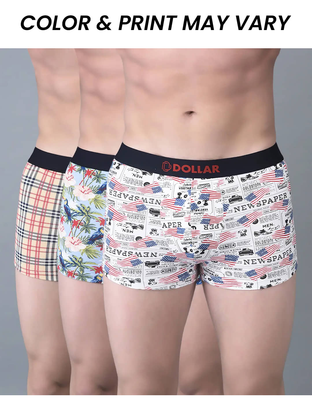 Dollar Bigboss Men's Pack of 3 Printed Trendy Trunk Formulated With Combed Cotton and Spandex Fabric (Colour May Vary)