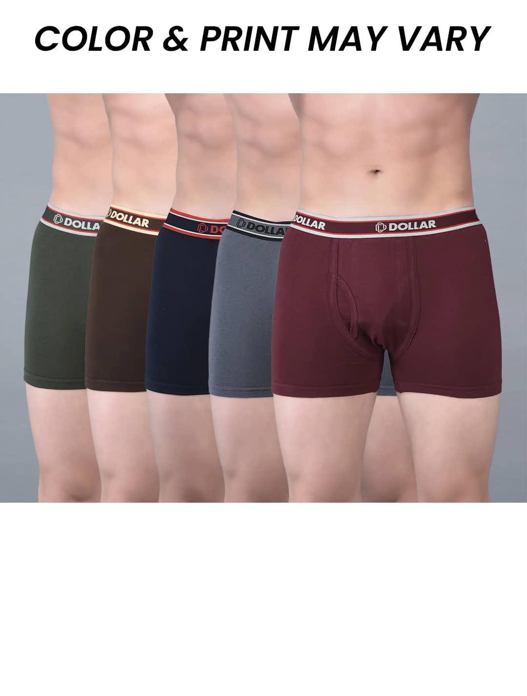 Dollar Bigboss Men's Pack of 5 Solid Combed Cotton Classy Trunk With Fly Front Access (Colour May Vary)