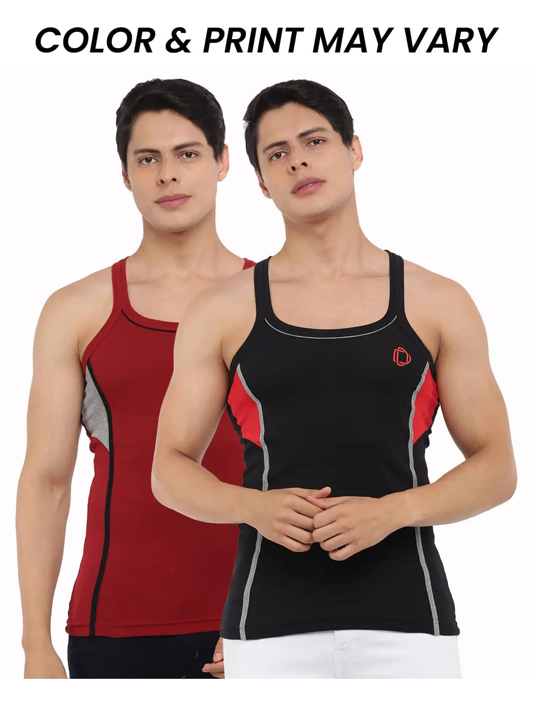 Dollar Bigboss Men's Pack of 2 Solid Combed Cotton Racerback Styled Gym Vest (Colour May Vary) - Nightwear & Loungewear | Buy online on ZillyBuy