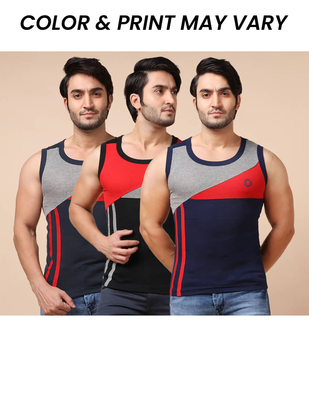 Dollar Bigboss Men's Pack of 3 Solid Combed Cotton Racerback Styled Gym Vest (Colour May Vary) - Nightwear & Loungewear | Buy online on ZillyBuy