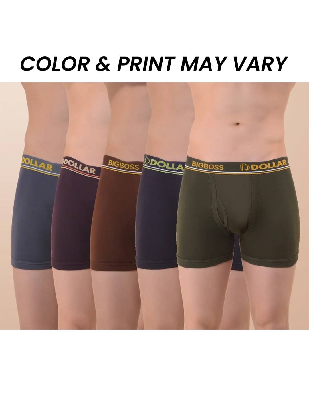     			Dollar Bigboss Men's Pack of 5 Solid Combed Cotton Interlock Trunk (Colour May Vary)