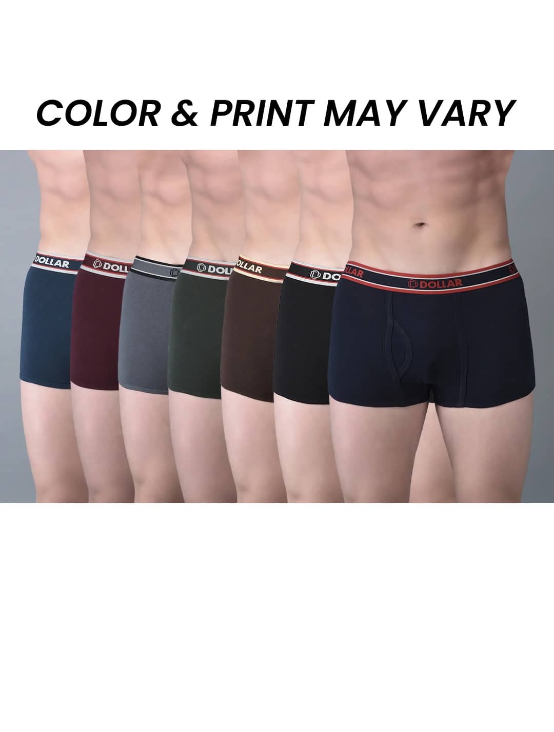 Dollar Bigboss Men's Pack of 7 Solid Combed Cotton Trunk With Double Pouch Support (Colour May Vary)