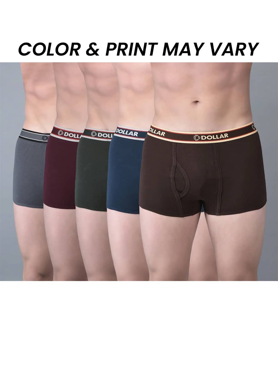 Dollar Bigboss Men's Pack of 5 Solid Combed Cotton Trunk With Double Pouch Support (Colour May Vary)