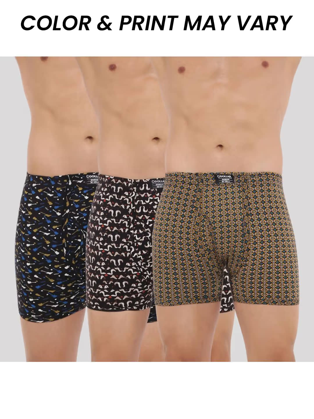 Dollar Bigboss Men's Pack of 3 Soft Combed Cotton Printed Trunk (Colour May Vary)