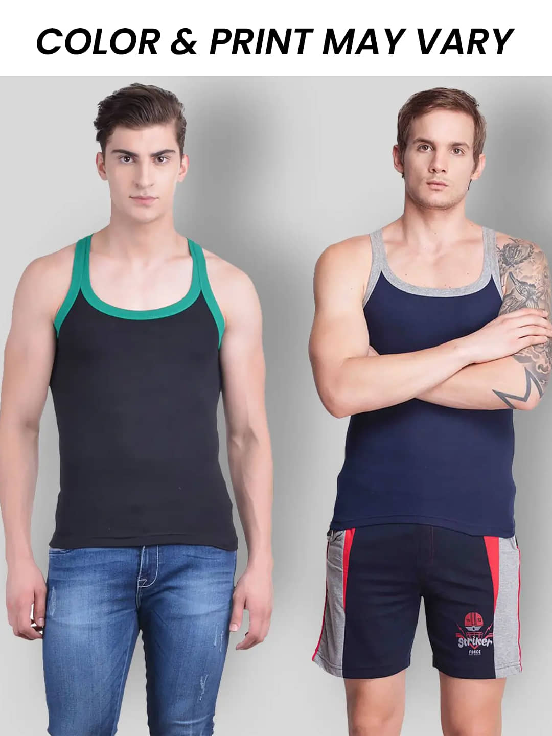Dollar Bigboss Men's Pack of 2 Solid Combed Cotton Racerback Styled Gym Vest (Colour May Vary) - Nightwear & Loungewear | Buy online on ZillyBuy