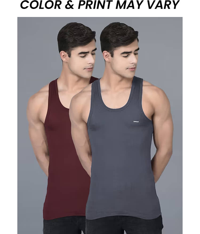 Dollar Bigboss Men's Pack of 2 Solid Combed Cotton Shrinkless Vest (Colour May Vary) - Nightwear & Loungewear | Buy online on ZillyBuy