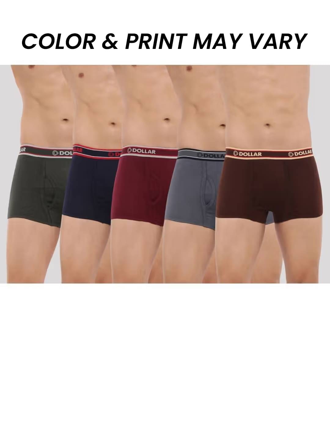     			Dollar Bigboss Men's Pack of 5 Solid Combed Cotton Trunk With Double Pouch Support (Colour May Vary)