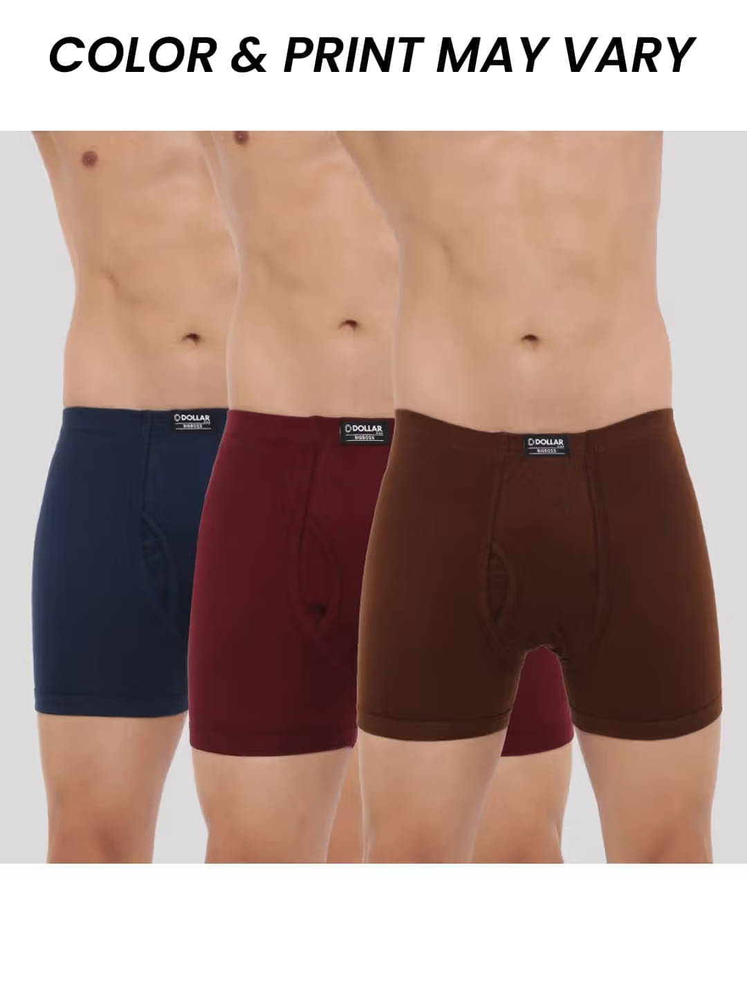 Dollar Bigboss Men's Pack of 3 Solid Combed Cotton Trunk With Plush-Backed Waistband (Colour May Vary) Dollar Bigboss Men's Pack of 3 Solid Combed Cotton Trunk With Plush-Backed Waistband (Colour May Vary)