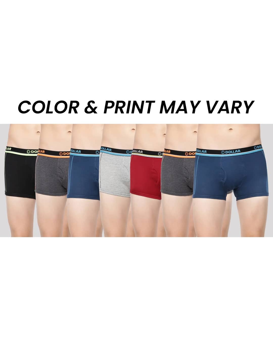 Dollar Bigboss Men's Pack of 7 Combed Cotton Solid Trunk With Illuminating Waistband Logo (Colour May Vary)
