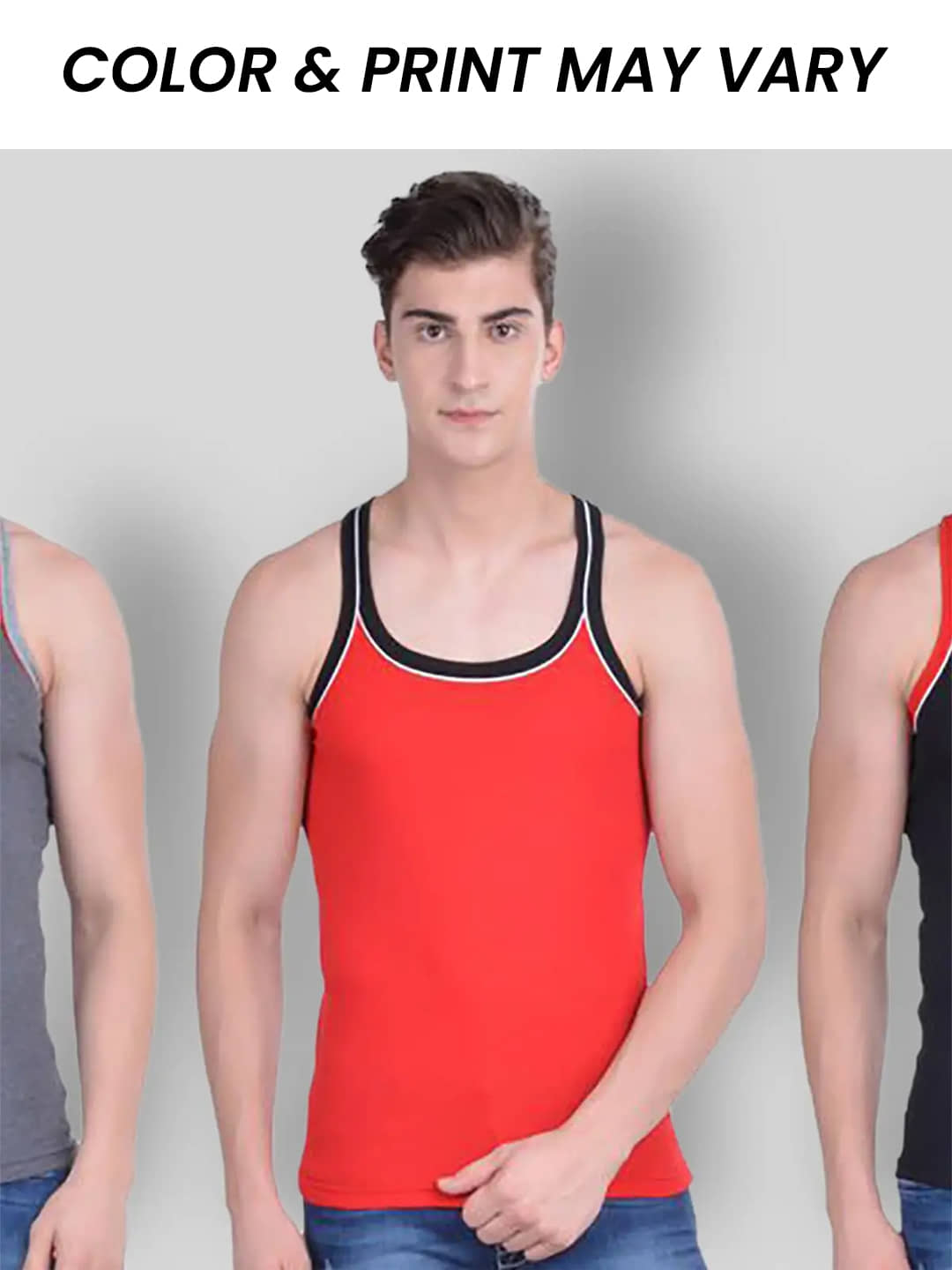 Dollar Bigboss Men's Pack of 3 Solid Combed Cotton Racerback Styled Gym Vest (Colour May Vary) - Nightwear & Loungewear | Buy online on ZillyBuy