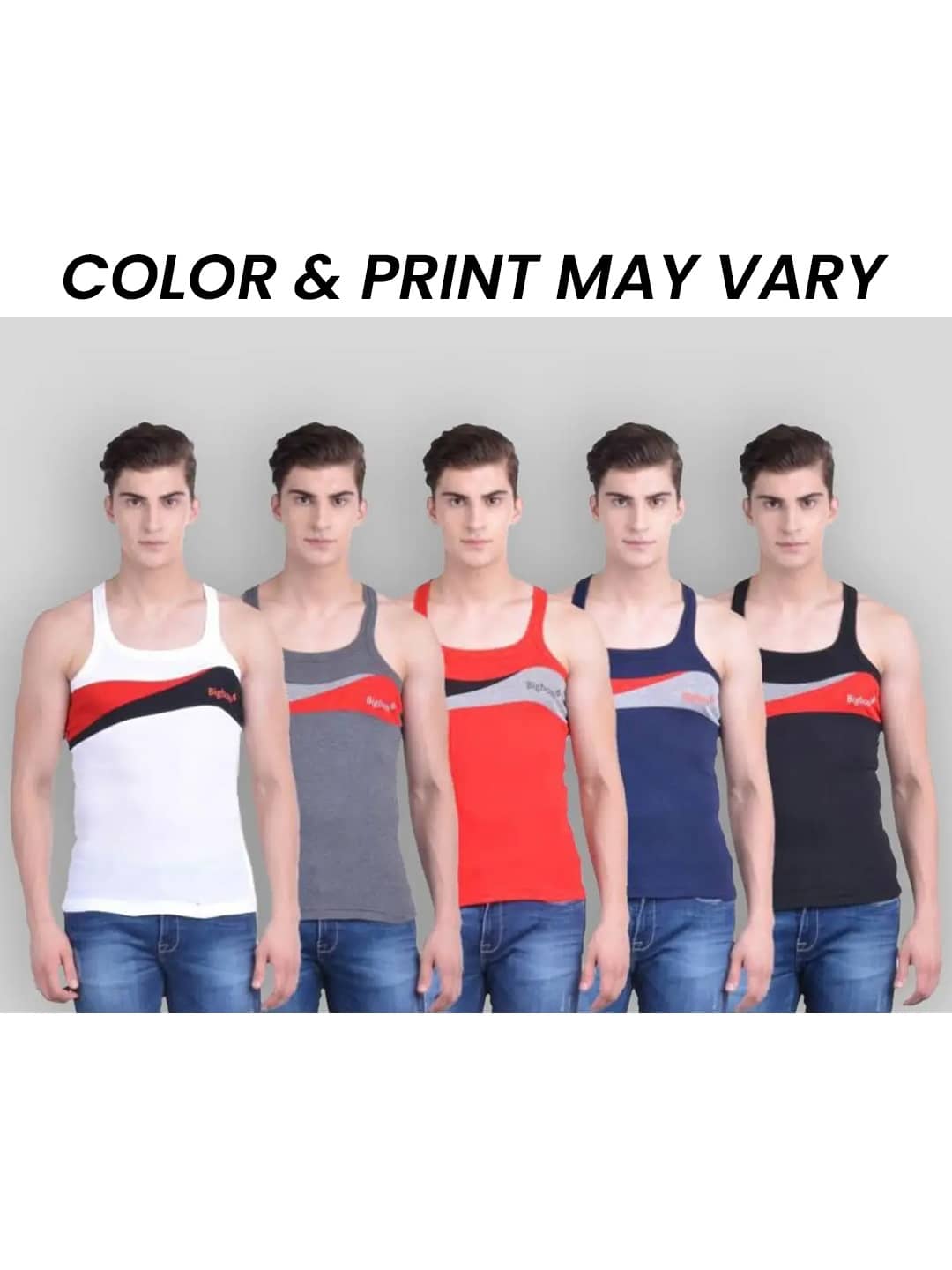 Dollar Bigboss Men's Pack of 5 Solid Combed Cotton Racerback Styled Gym Vest (Colour May Vary) - Nightwear & Loungewear | Buy online on ZillyBuy