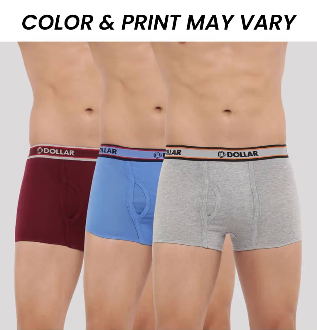    			Dollar Bigboss Men's Pack of 3 Solid Combed Cotton Trunk With Double Pouch Support (Colour May Vary)