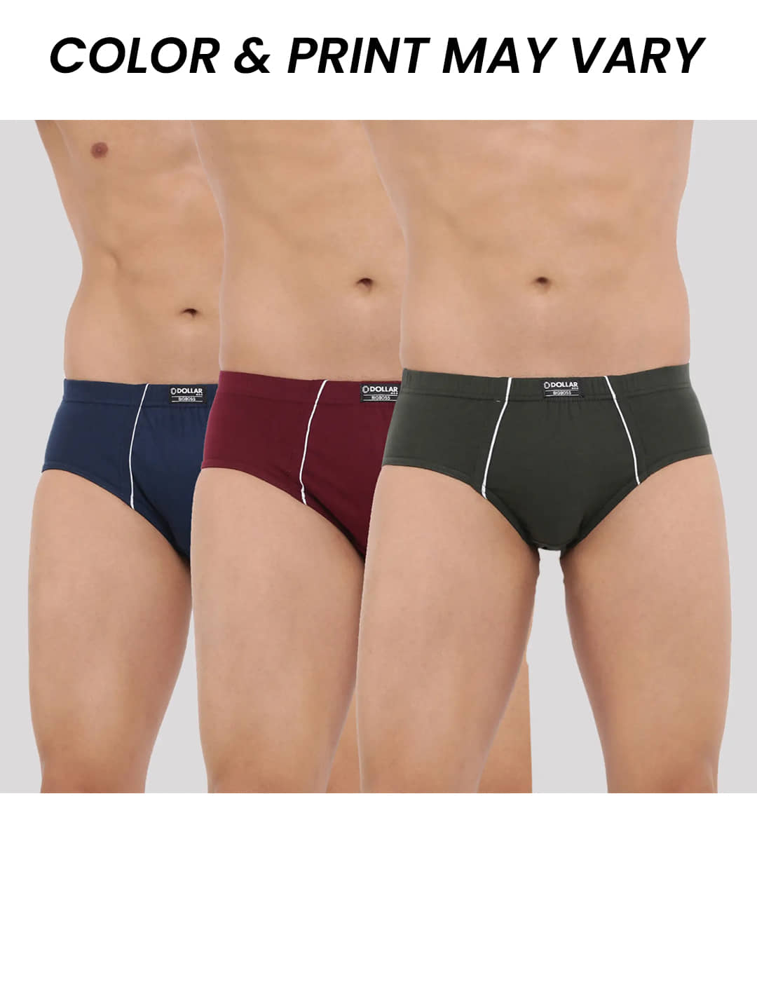 Dollar Bigboss Men's Pack of 3 Combed Cotton Solid Brief With Anti-Microbial Odour Control (Colour May Vary)