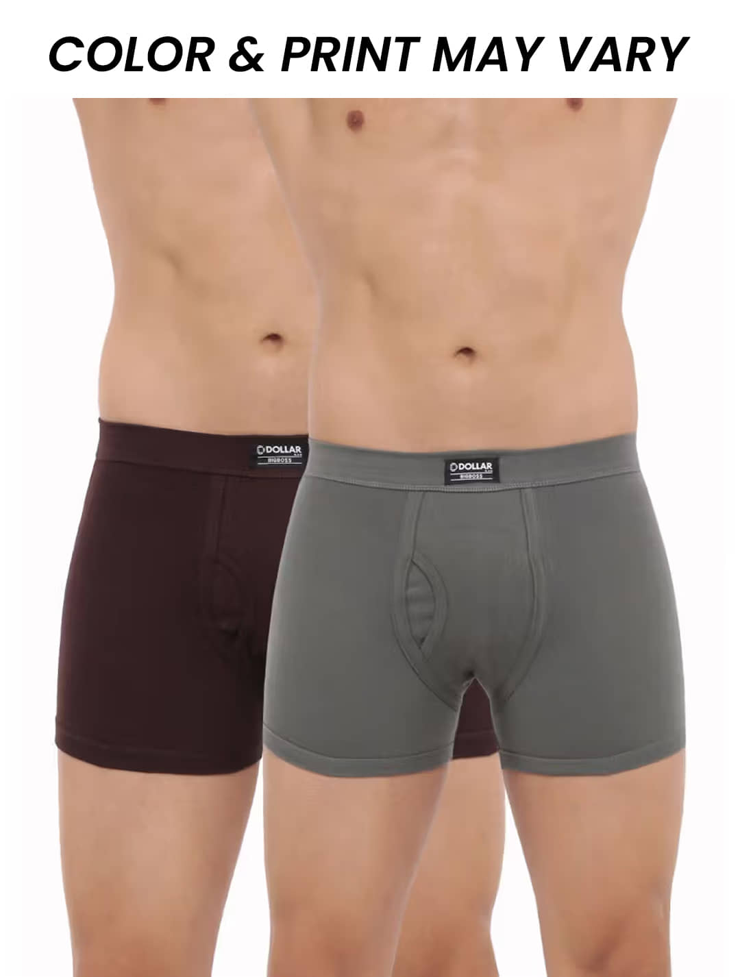 Dollar Bigboss Men's Pack of 2 Solid 100% Cotton Trunk With Spandex Integrated Waistband (Colour May Vary)