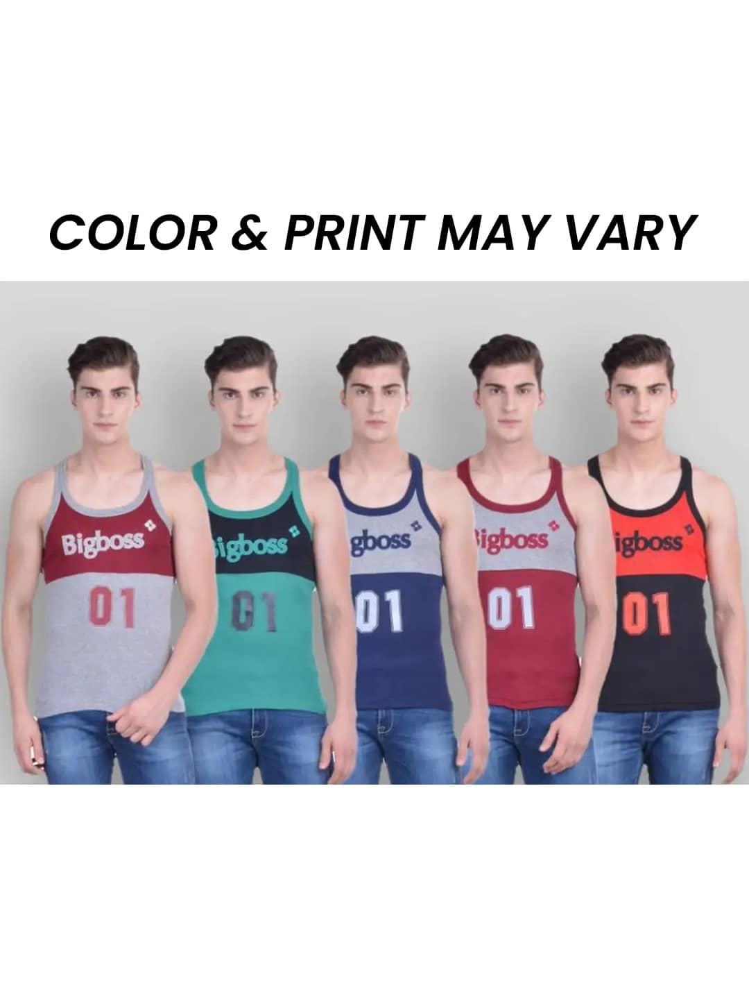 Dollar Bigboss Men's Pack of 5 Solid Combed Cotton Racerback Styled Gym Vest (Colour May Vary) - Nightwear & Loungewear | Buy online on ZillyBuy