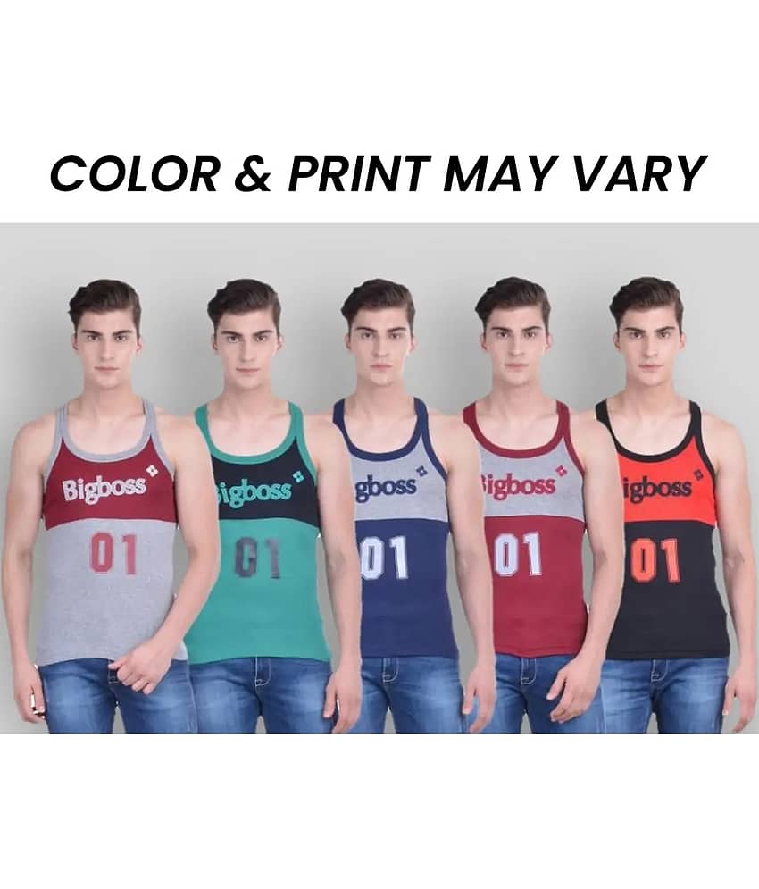 Dollar Bigboss Men's Pack of 5 Solid Combed Cotton Racerback Styled Gym Vest (Colour May Vary) - Nightwear & Loungewear | Buy online on ZillyBuy