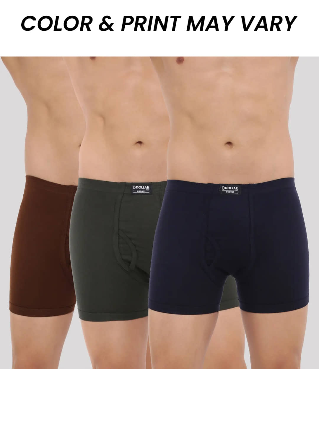 Dollar Bigboss Men's Pack of 3 Solid Combed Cotton Trunk With Plush-Backed Waistband (Colour May Vary)