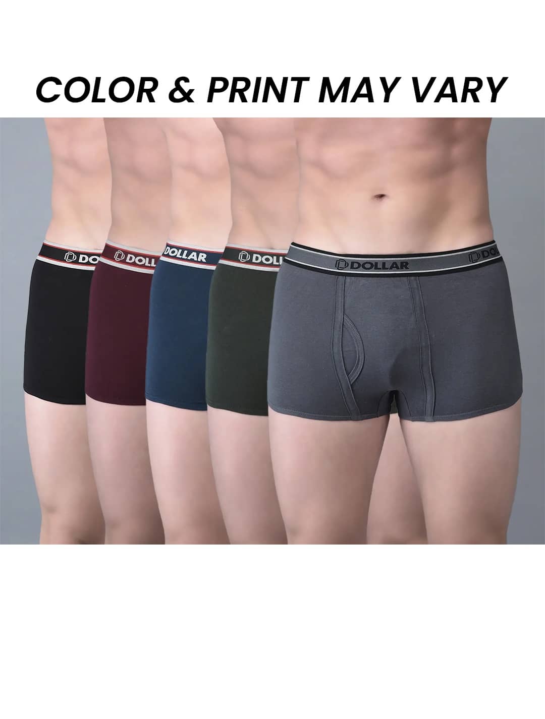 Dollar Bigboss Men's Pack of 5 Solid Combed Cotton Trunk With Double Pouch Support (Colour May Vary)
