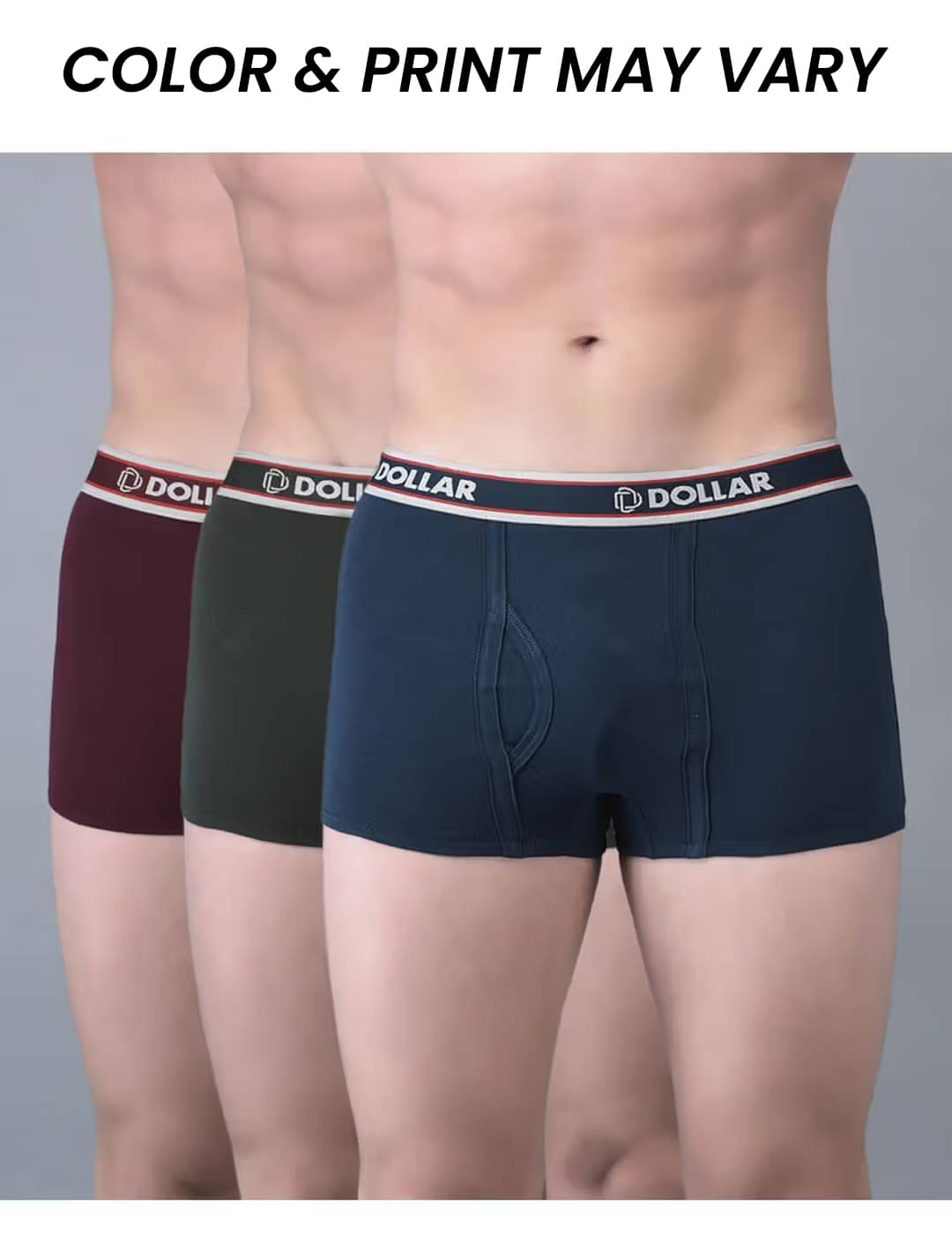     			Dollar Bigboss Men's Pack of 3 Solid Combed Cotton Trunk With Double Pouch Support (Colour May Vary)
