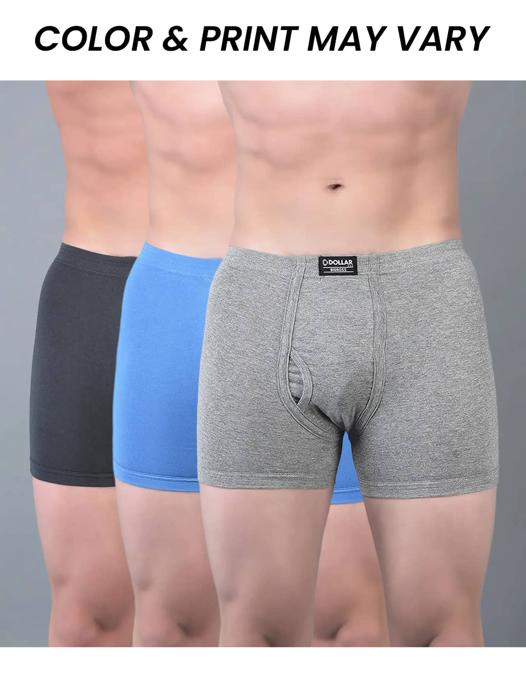 Dollar Bigboss Men's Pack of 3 Solid Combed Cotton Trunk With Plush-Backed Waistband (Colour May Vary)