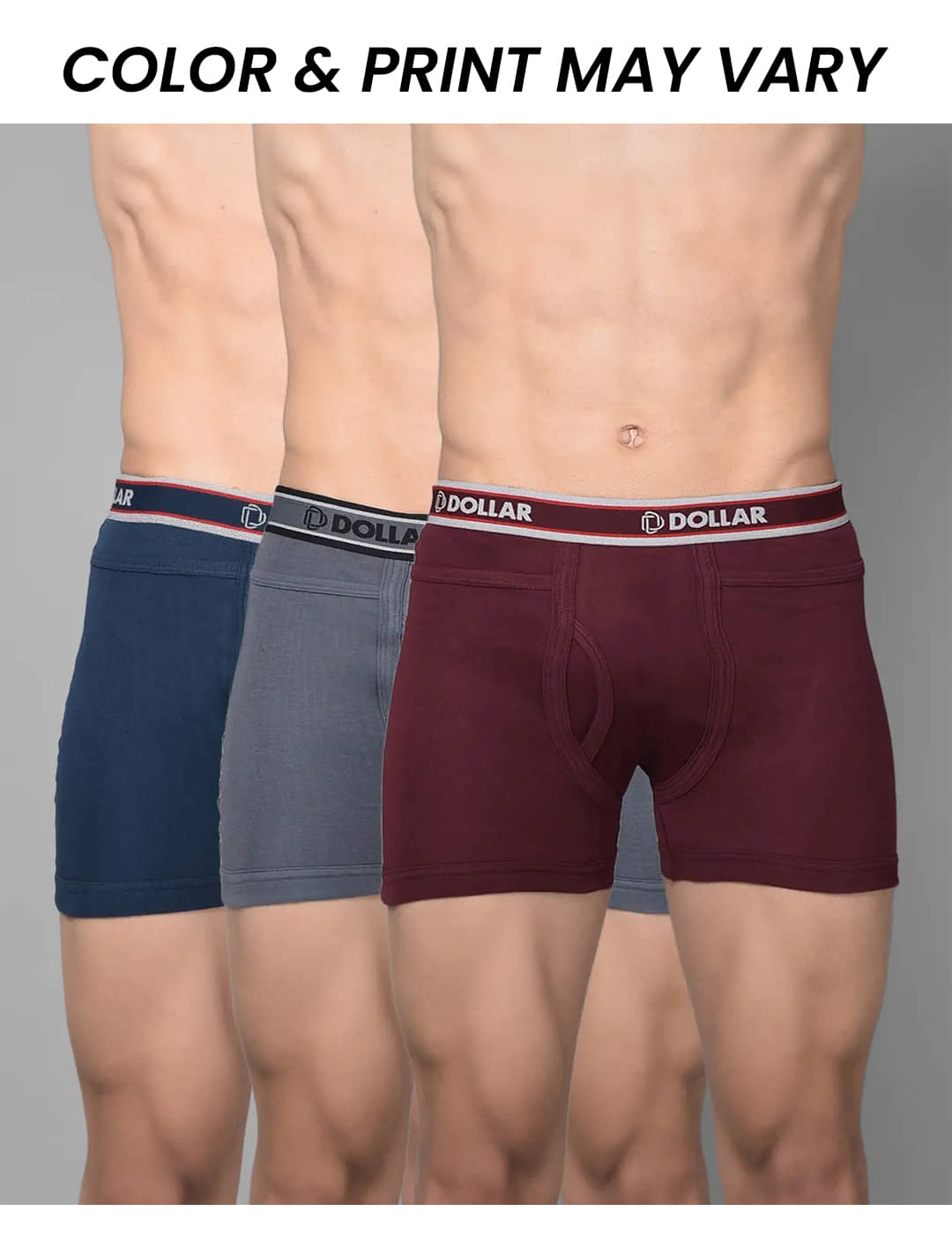 Dollar Bigboss Men's Pack of 3 Solid Combed Cotton Intrerlock Pocket Trunk (Colour May Vary)