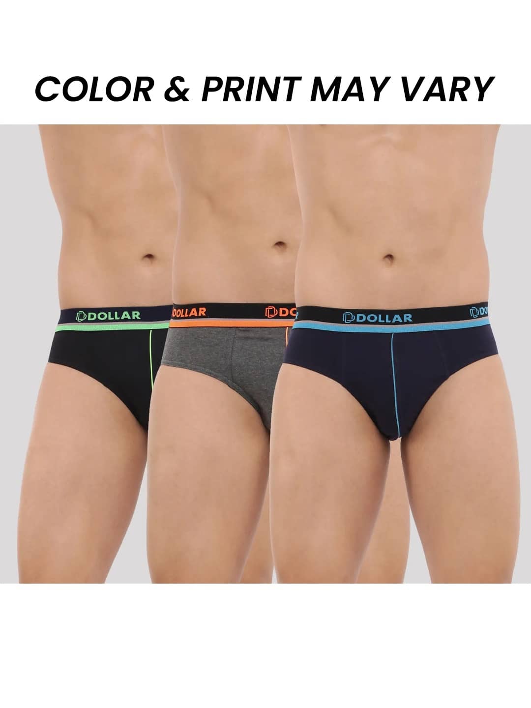 Dollar Bigboss Men's Pack of 3 Combed Cotton Solid Brief With Illuminating Waistband Logo (Colour May Vary)