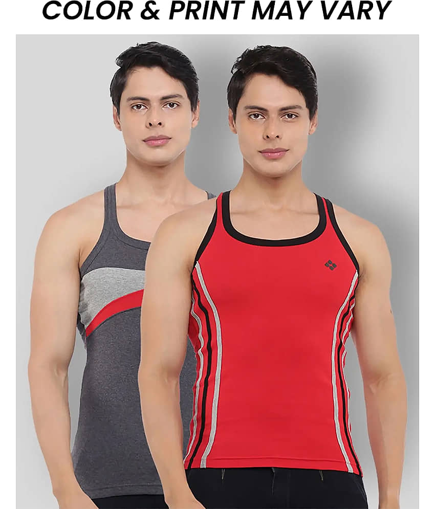 Dollar Bigboss Men's Pack of 2 Solid Combed Cotton Racerback Styled Gym Vest (Colour May Vary) - Nightwear & Loungewear | Buy online on ZillyBuy