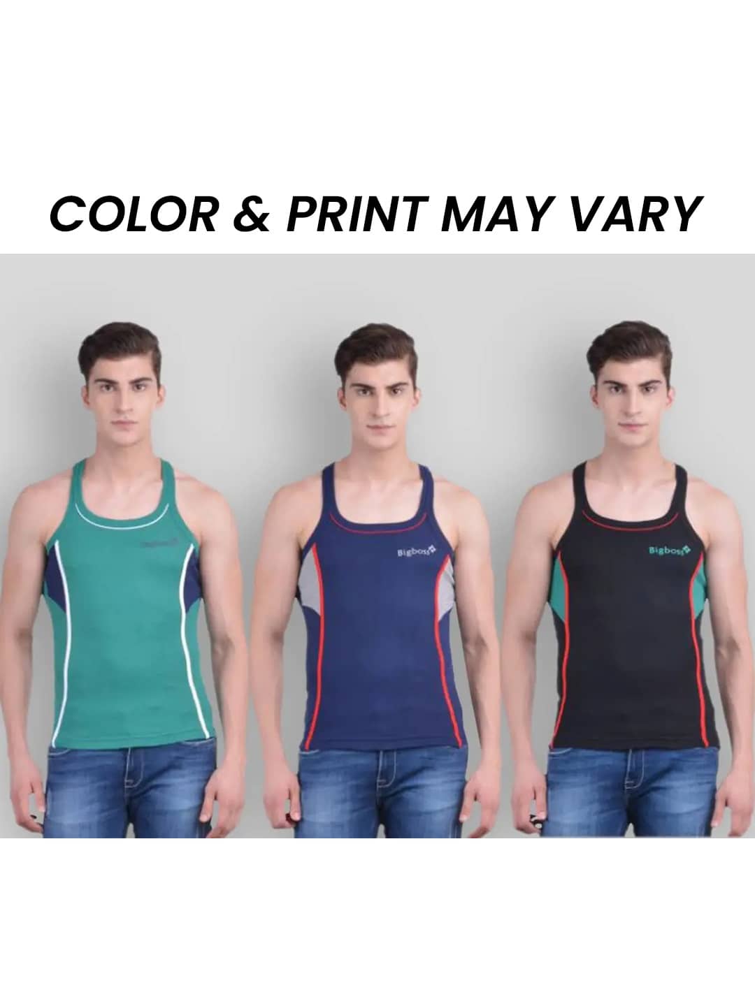 Dollar Bigboss Men's Pack of 3 Solid Combed Cotton Racerback Styled Gym Vest (Colour May Vary) - Nightwear & Loungewear | Buy online on ZillyBuy