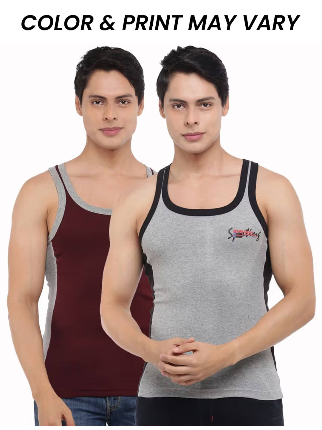 Dollar Bigboss Men's Pack of 2 Solid Combed Cotton Racerback Styled Gym Vest (Colour May Vary) - Nightwear & Loungewear | Buy online on ZillyBuy