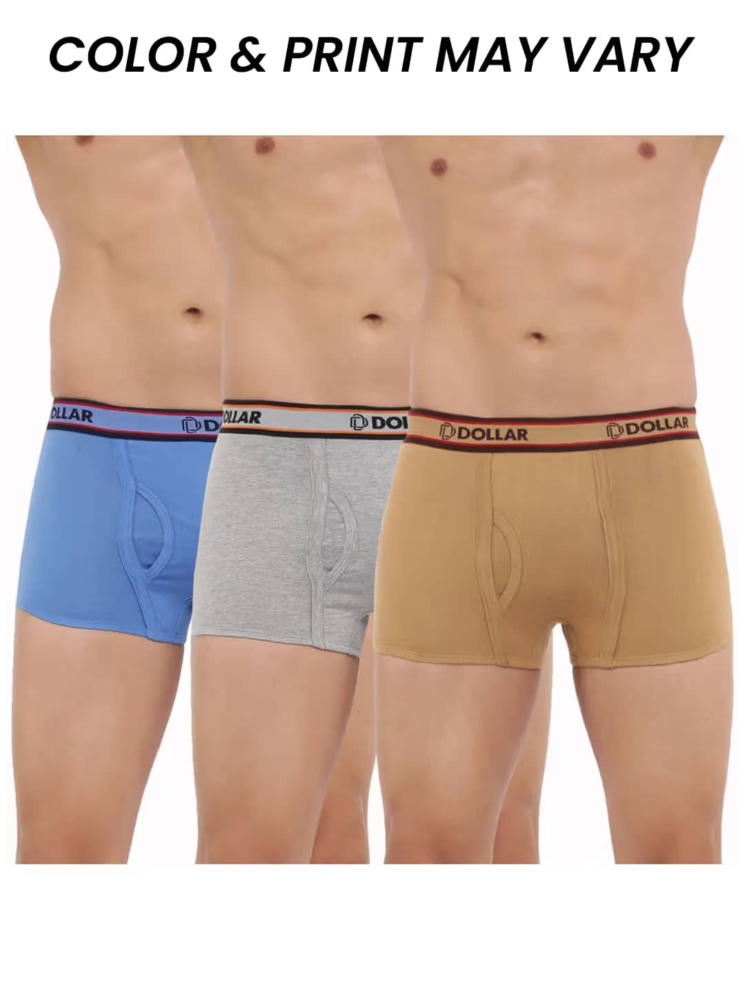 Dollar Bigboss Men's Pack of 3 Solid Combed Cotton Trunk With Double Pouch Support (Colour May Vary)