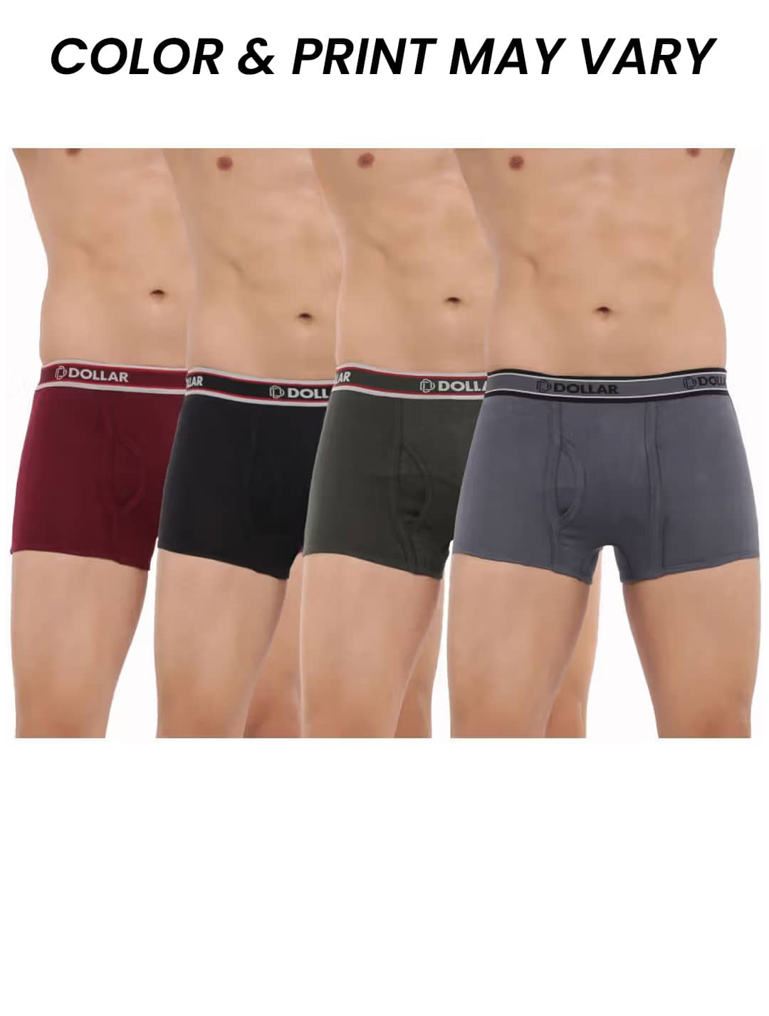 Dollar Bigboss Men's Pack of 4 Solid Combed Cotton Trunk With Double Pouch Support (Colour May Vary)